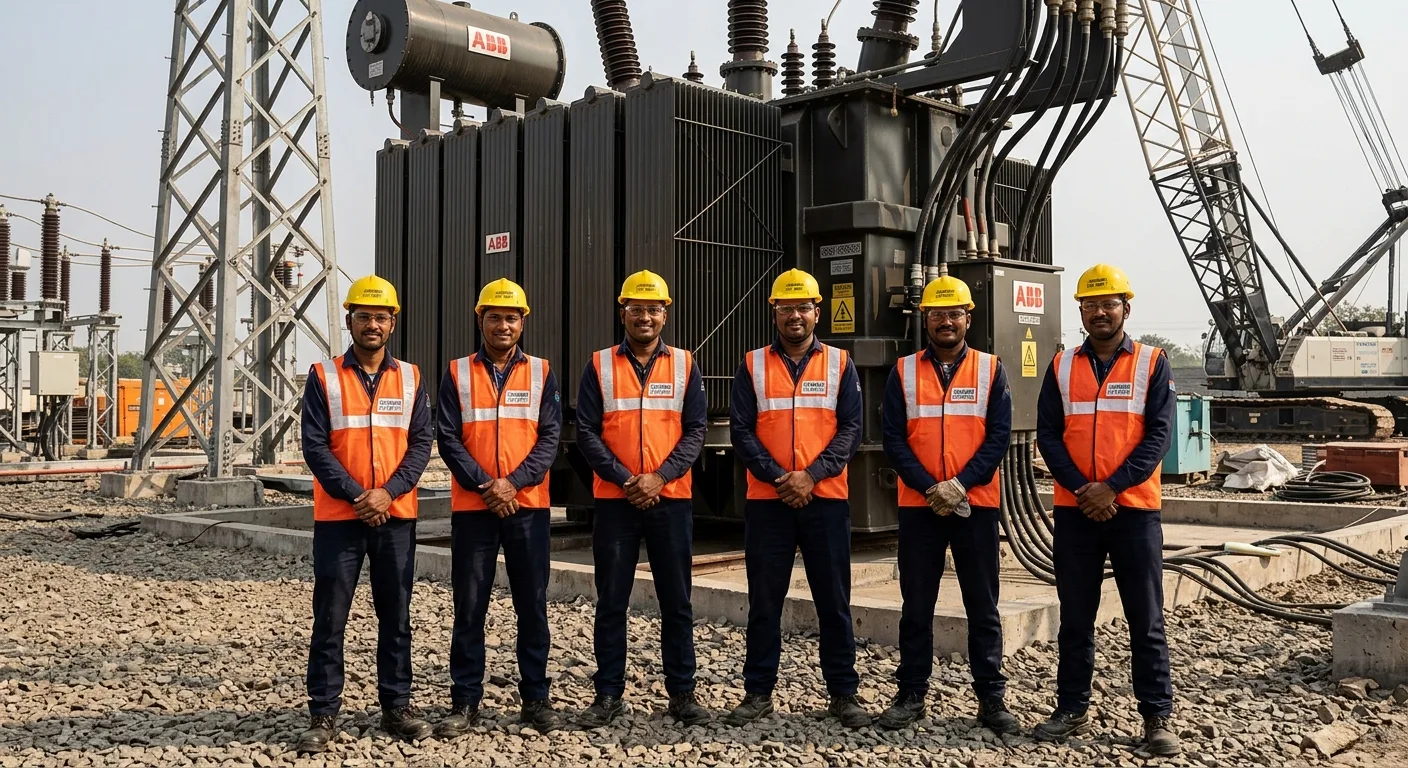 Jagdambe Lift Shift Company On-Site Engineering Team at Transformer Substation